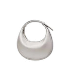 Selene crescent shoulder bag in vegan leather, Moonstone Silver