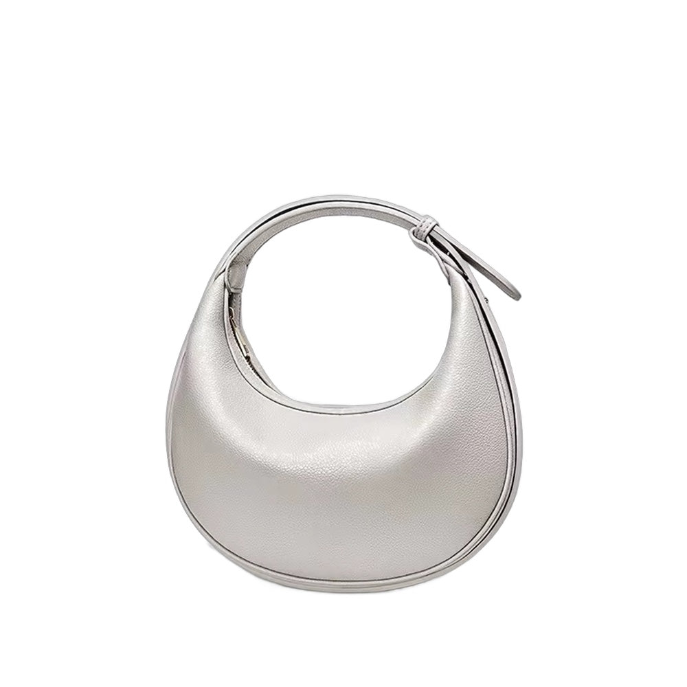 Selene crescent shoulder bag in vegan leather, Moonstone Silver