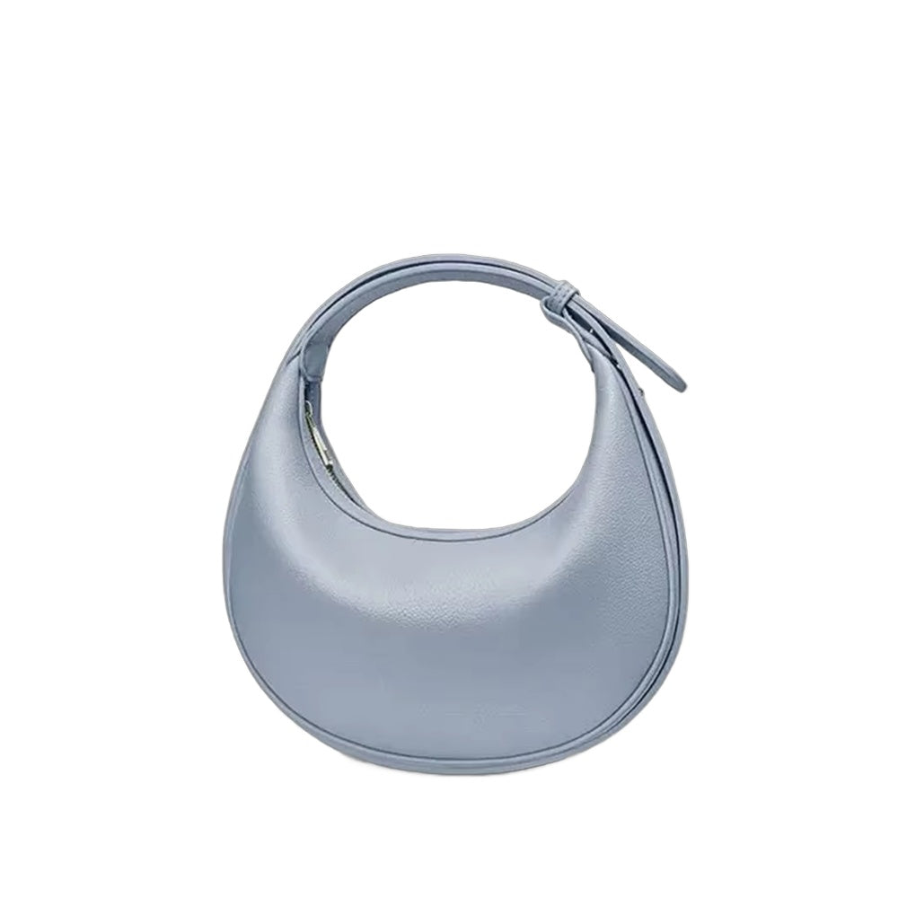 Selene crescent shoulder bag in vegan leather, Periwinkle Powder