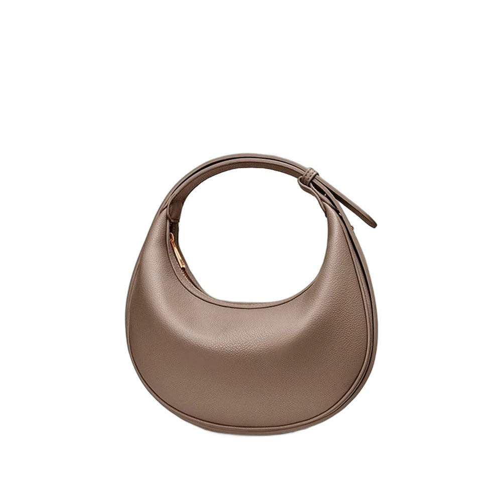 Selene crescent shoulder bag in vegan leather, Truffle Brown